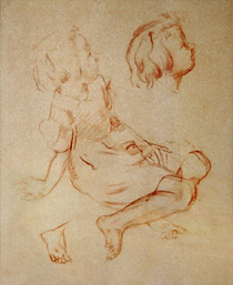 Study of seated girl looking up to the right